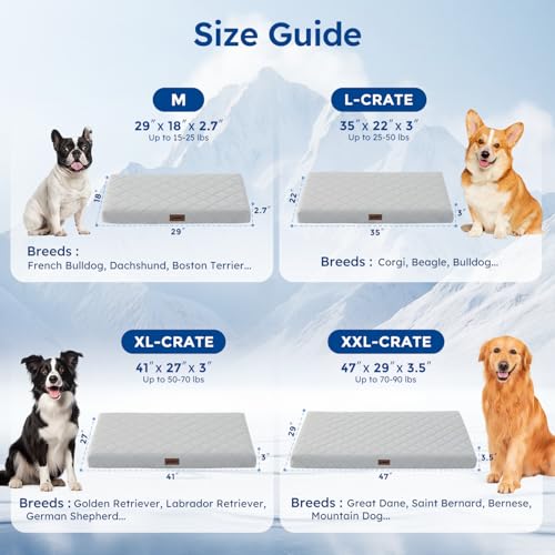 ZOMISIA Cooling Dog Bed for Crate, Q-Max>0.5 Cooling Mat with Removable Washable Cover, Orthopedic Egg Crate Foam Summer Pad for Extra Large Dogs