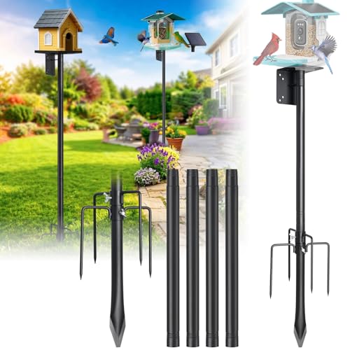 Heavy Duty Bird Feeder Pole - 75" Adjustable Birdhouse Stand Outdoor, Anti-Tip Stakes & Stable Mount for Smart Camera Birdfeeder,Bluebird House, Bird