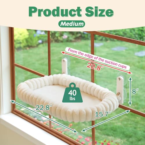 Zakkart SnugCloud Foldable Cat Window Perch - Cordless, Ultra Soft Machine Washable Bed with 4-Sided Bolster, Metal Frame - Window Hammock for Large