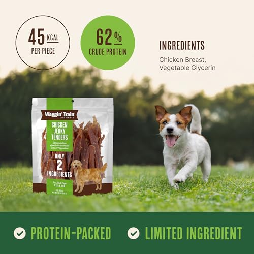 Waggin' Train Chicken Jerky Dog Treats, Made with 100% Real Chicken Breasts, Only Two All-Natural Ingredients, Great High Protein Dog Treat, Easily
