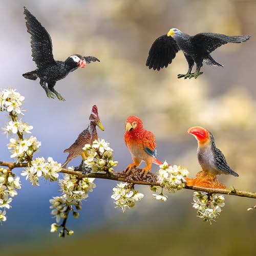 Realistic Bird Figurines, 24pcs Eagle, Parrot, Robin, Owl Toys - Fairy Garden Accessories, Educational Learning Dollhouse Birthday Cake Topper Gift