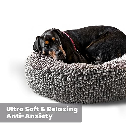 Muddy Mat® Cloud K-9 Dog Beds for Small Dogs & Cats, Soft & Relaxing Round Dog Bed, Chenille Material, Removable Cover, Washable & Dryer Safe – Grey