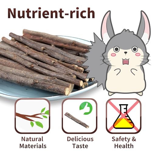 50-60 PCS Natural Rabbit Chew Toys, Treats, Timothy Sticks, Apple Sticks, Sweet Bamboo for Guinea Pig, Hamster, Chinchilla, Rat, Small Animals