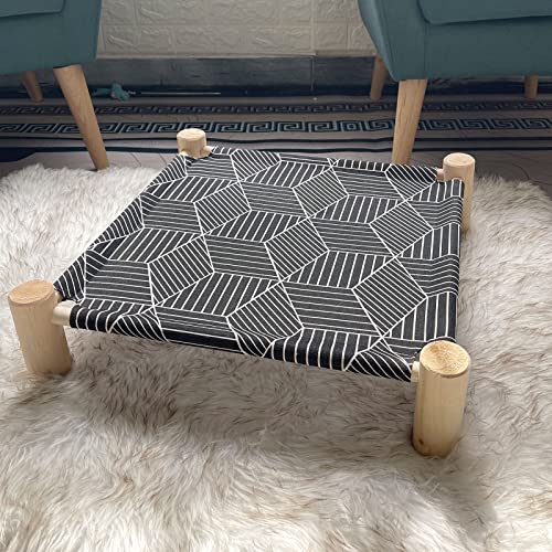 Pozico Cat/Dog Bed Hammock Cat Bed, Wooden Dog Elevated Indoor Outdoor Beds, Raised Cat Cots Furniture Pet Bed Puppy Bed Portable Breathable Mesh Cat