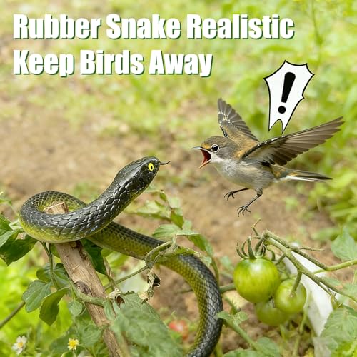 Fake Snake Soft Rubber Snake Toy, 4 Pieces Realistic Plastic Snakes for Garden to Keep Birds Away, Novelty Toys for Playing Jokes Prank Stuff Props