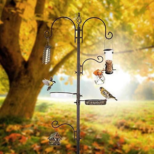 Deluxe Bird Feeding Station Kit With Multi Feeder Hanging Pole, Metal Suet Feeder, Bird Bath, Mesh Tray for Attracting Wild Birds and Planter Hanger