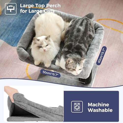 Cat Tree Tower for Large Cats Cat Scratching Post with 20x15.7”Wide Top Bed, Self Groomer, Thick Scratch Post [Dia=4.5”] and Danging Ball Great for