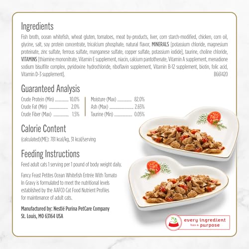 Purina Fancy Feast Petites Ocean Whitefish Entree With Tomato in Gravy Gourmet Wet Cat Food - (Pack of 12) 2.8 oz. Tubs