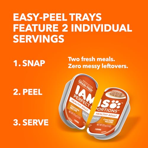 IAMS Perfect Portions Sensitive Digestion & Skin Wet Cat Food Pate, Healthy Adult Grain Free Pate, Chicken and Tuna Recipe, 2.6 oz. (24 Twin Packs)