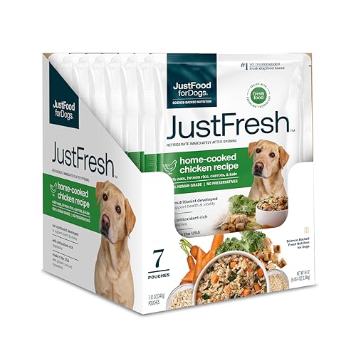 JustFoodForDogs JustFresh Wet Dog Food, Fresh Pet Meals and Toppers with No Preservatives, Resealable Package, Human Grade, Home-Cooked Chicken, 12
