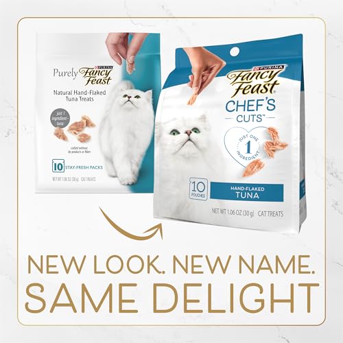 Purina Fancy Feast Purely Hand-Flaked Tuna Cat Treats, Steam-Baked Real Tuna, Pack of 5, 10 Count Pouches