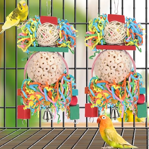 BBjinronjy Bird Toys,2PCS Hanging Natural Soft Sola Ball Beak Chew Shred Forage Toys for Parrots,Cockatiel,Conure,Love Birds,Parakeets,Budgie and