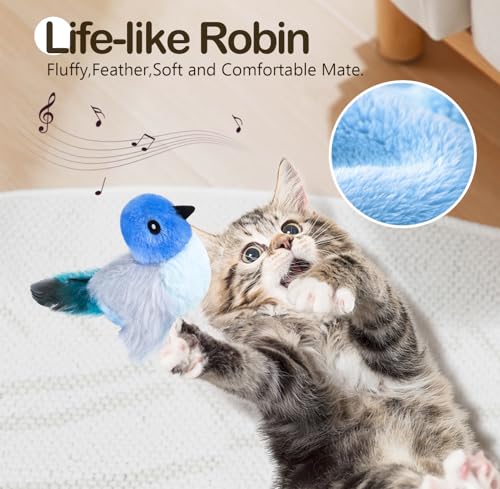 Migipaws Interactive Flapping Bird Cat Toys with Rod, clamp, Elastic String and Catnip, Automatic Chirping Toys for Indoor Cats to Chase, Hanging