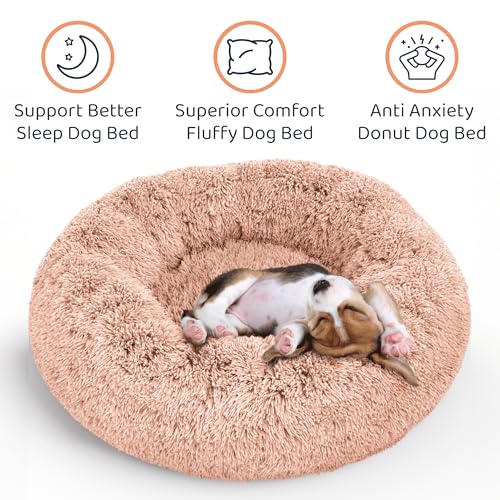 Petloox Donut Dog Bed - Premium Comfort for Anxiety Relief - Fluffy & Calming Design with Ultra-Plush Support | Cozy Round Dog Bed with Super Soft