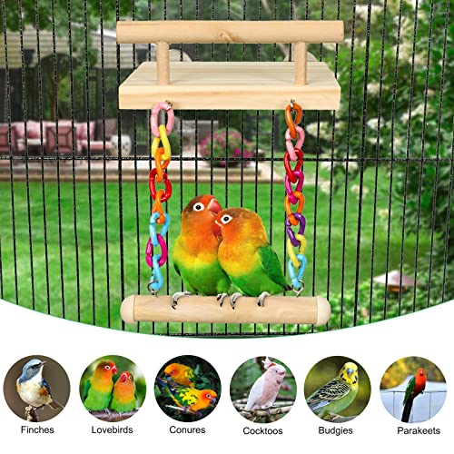 Bird Perches Cage Toys Parrot Wooden Platform Play Gyms Exercise Stands with Acrylic Wood Swing Ferris Wheel Chewing for Animals Green Cheeks, Baby