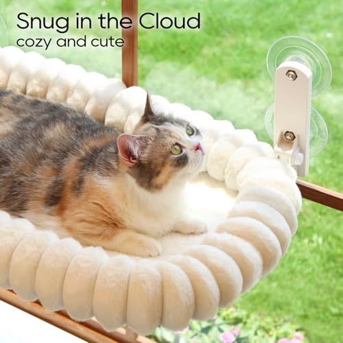 Zakkart SnugCloud Foldable Cat Window Perch - Cordless, Ultra Soft Machine Washable Bed with 4-Sided Bolster, Metal Frame - Window Hammock for Large