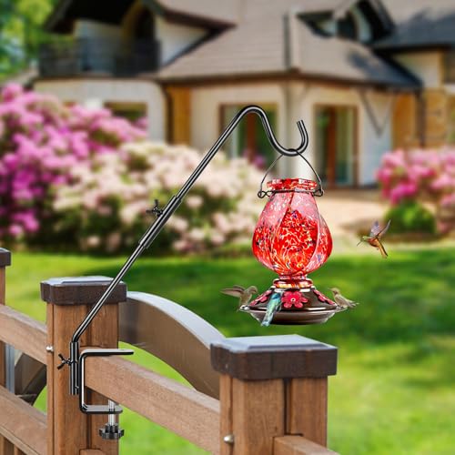 BOLITE Heavy Duty Deck Hook, 20 Inch Bird Feeder Hanger for Hummingbird Feeders, Planters, Lanterns, Wind Chimes, 360° Rotatable Arm, Black, Birthday