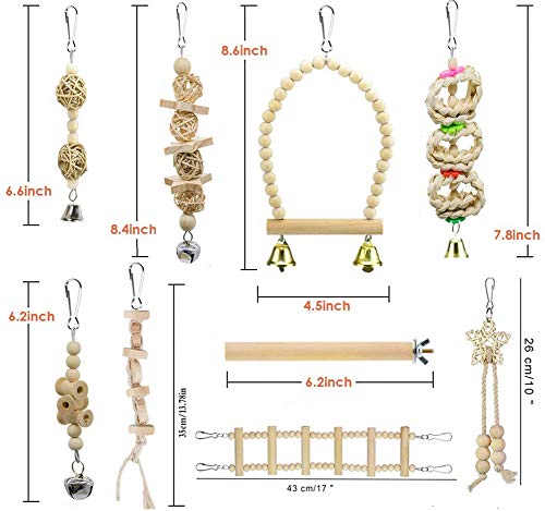Bird Parrot Swing Toys, Chewing Standing Hanging Perch Hammock Climbing Ladder Bird Cage Toys for Budgerigar, Parakeet, Conure, Cockatiel, Mynah