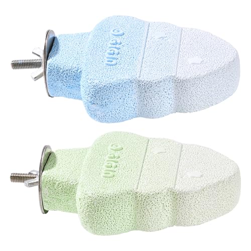 2 Pack Bird Beak Grinding Stone, Parrot Perch for Cage Volcanic Rock Mineral Bird Perch, Parrot Cage Accessories for Parakeets Budgies Cockatiels