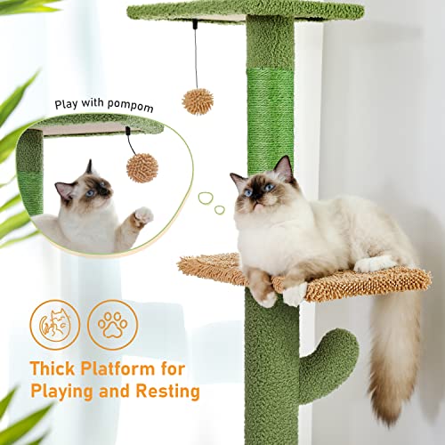 PAWZ Road Cat Tree, Cactus Floor to Ceiling Cat Tower with Adjustable Height(95-108 Inches), 5 Level Cat Climbing Tower with Cozy Hammock, Platforms