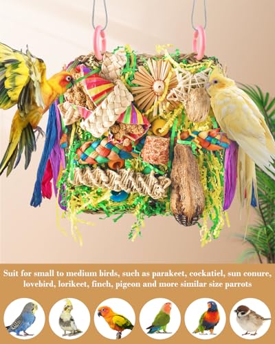 ERKOON Bird Toys, Parrot Toys Foraging Swing Mat Parrot Cage Hanging Toys Birds Grass Mat Climbing Wall with Seagrass, Birds Cage Accessories (Green)