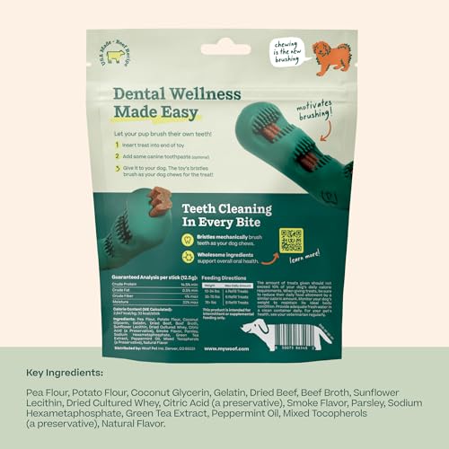 WOOF - Bite n' Brush Refills Treats for the Dog Toothbrush Toy - Scrub Plaque and Tartar from Your Dog's Teeth and Mouth - Dog Dental Sticks
