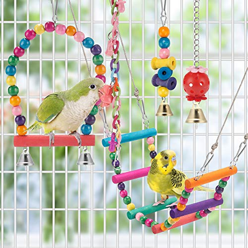 Swing Hanging Standing Chewing Toy Hammock Climbing Ladder, Cage Colorful Toys Suitable for Budgerigar, Parakeet, Conure, Cockatiel, Mynah, Love