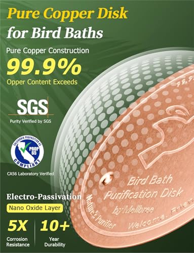 Mellbree Bird Bath Copper Disk, 0.6mm Reinforced 99.99% Pure Copper Cleaning Disk for Physical Safe Clean Water All-Season, Universal Fit for Outdoor