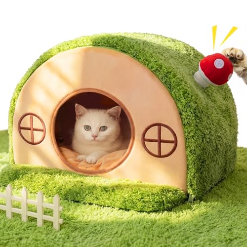 Cat House for Indoor Cats - Tree Hole Cat Bed Cave Hideaway | Enclosed Calming Shelter for Small Medium Pets, Removable & Washable Cushioned Pillow