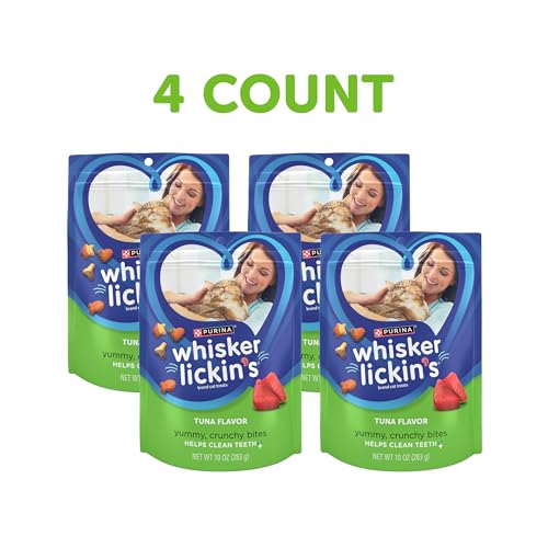 Purina Whisker Lickin's Cat Treats, Crunchy and Yummy Tuna Flavor - (Pack of 4) 10 oz. Pouches
