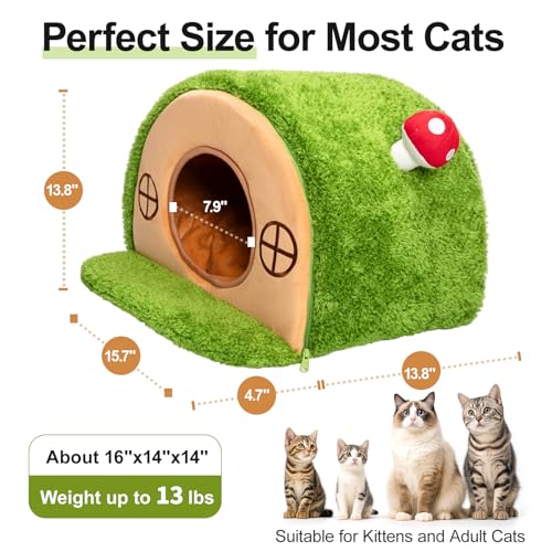 Cat House for Indoor Cats - Tree Hole Cat Bed Cave Hideaway | Enclosed Calming Shelter for Small Medium Pets, Removable & Washable Cushioned Pillow