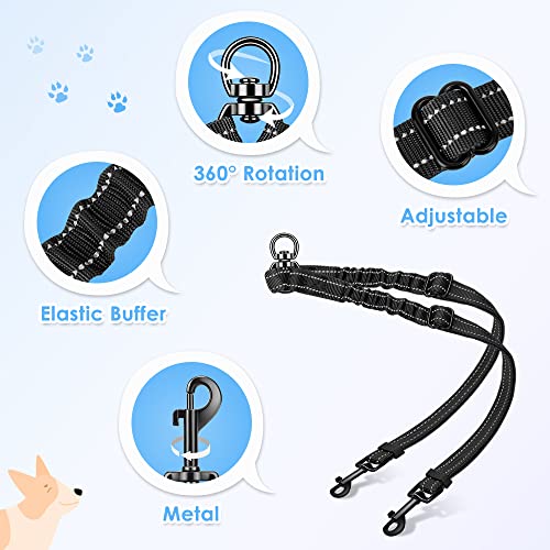 AUTOWT Double Dog Leash, No Tangle 360°Swivel Rotation Reflective Lead Attachment Adjustable Length Dual Two Dogs Lead Splitter, Comfortable Shock