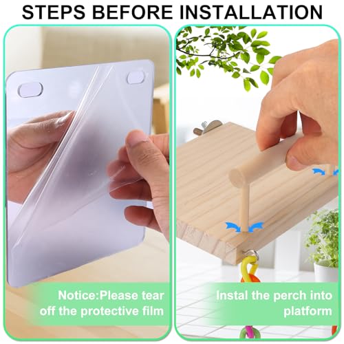 KyoukiBird Perch Platform Bird Toys with Bird Mirror Climbing Ladder Swing, Parakeet Cage Accessories - for Cockatiels, Lovebirds, Budgies,Pacific