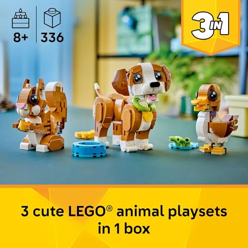 LEGO Creator 3 in 1 Cute Animals: Playful Puppy Dog Building Toy - Bedroom Decor for Girls & Boys, Ages 8+ - Gift for Birthdays - Build a Dog