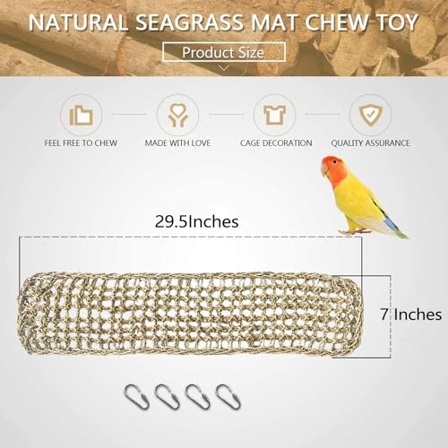 Bird Seagrass Mat 30" × 7" Parrot Natural Grass Woven Net Hammock Parakeet Climbing Rope Ladder Mat Chew Toys Cage Accessories for Pigeon Macaw