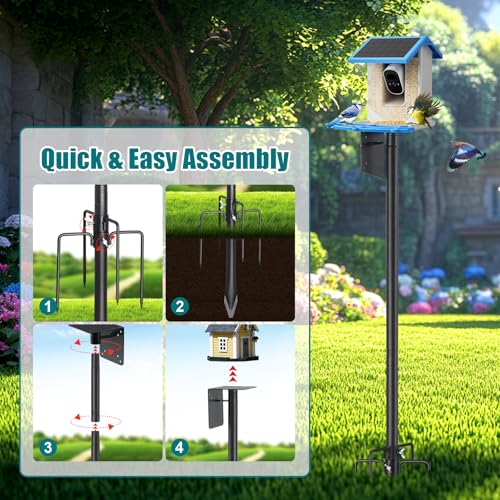 Heavy Duty Bird Feeder Pole - 75" Adjustable Birdhouse Stand Outdoor, Anti-Tip Stakes & Stable Mount for Smart Camera Birdfeeder,Bluebird House, Bird