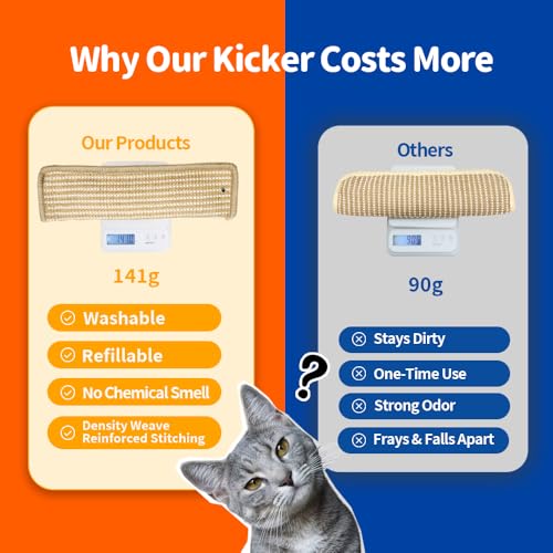 (2-Pack) Yesibeike Refillable Catnip Kicker Toy Kits, Washable Sisal Cover, 60g Catnip Pouch Each, Two Sisal Balls, Side Holes for DIY Teasers