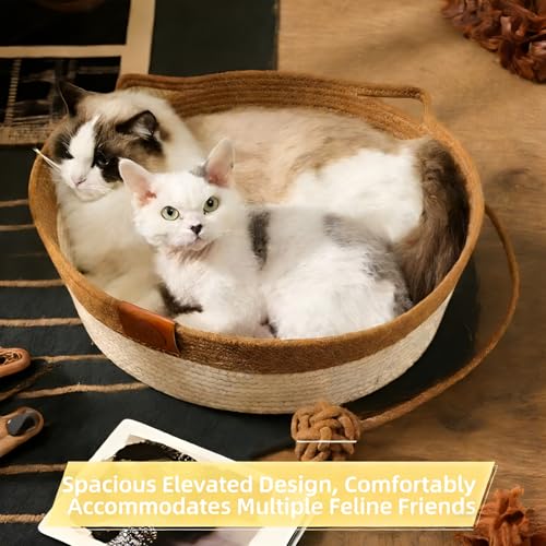 Large Stimulicat Cat Bed Rope Cotton with Cushion, Eliminates Bed Rejection Round Pet Basket, Boho Catbed for Cats Handwoven Scratchable Breathable