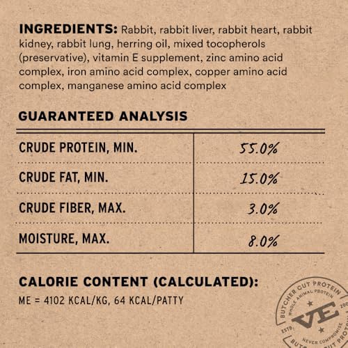 Vital Essentials Freeze Dried Cat Food, Raw Rabbit Mini Patties | Complete Meal or Topper | Easy to Portion and Rehydrate | High Protein, Grain Free
