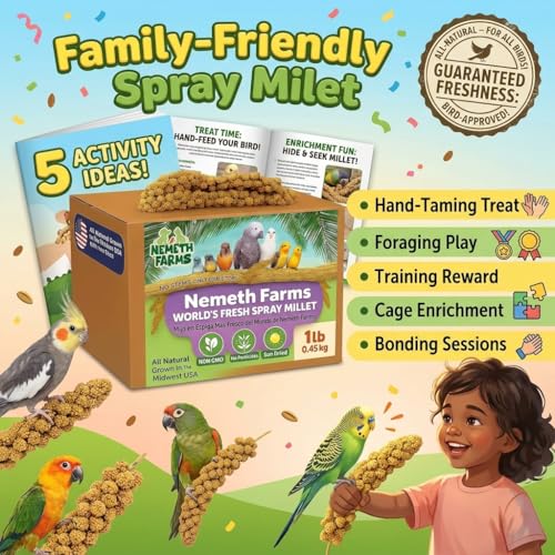 Nemeth Farms Spray Millet - Edible Tops Only, Non-GMO and Sun-Dried - 1 lb for Parakeets, Canaries and Finches