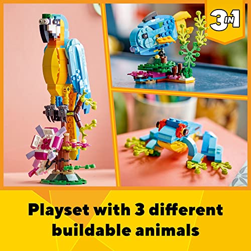 LEGO Creator 3 in 1 Exotic Parrot Building Toy Set, Transforms to 3 Different Animal Figures - from Colorful Parrot, to Swimming Fish, to Cute Frog