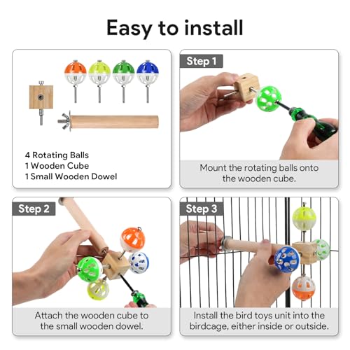 Bird Stand Perch Toy with Rotating Balls, Bird Toys for Parakeets, Ideal for Parakeets, Cockatiels & Lovebirds (NOT for Too Small BIRDCAGES - Avoid