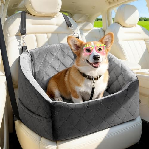 Dog Car Seat for Small Dogs Up to 30 Lbs, Pet Travel Safety Bed for Puppy Cat, Fits in Front/Back Seat, Anti Slip Base, Fully Detachable Washable