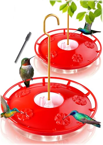 eWonLife 2 Pack Hummingbird Feeders for Outdoors, 16oz Leak-Proof Saucer Humming Bird Feeder with Integrated Ant Moat, Bee Proof 5 Feeding Ports