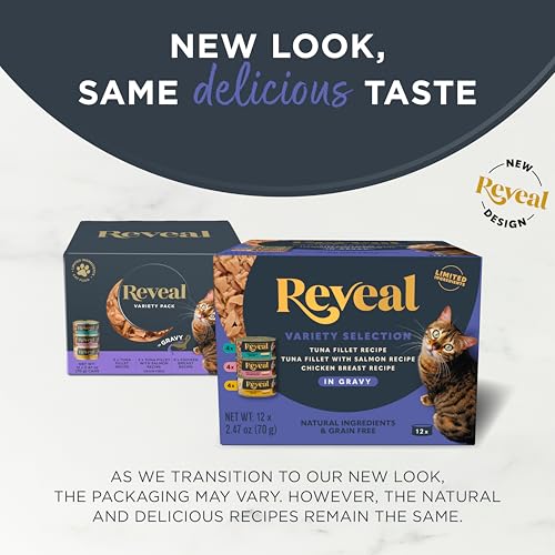 Reveal Natural Wet Canned Cat Food, Limited and Natural Ingredients, Grain Free, High Protein with No Artificial Additives, Fish and Chicken Variety