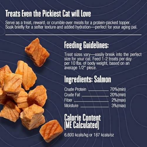 Whole Life Cat Just One Salmon Freeze Dried Cat Treats - Human Grade High Protein Food, Healthy Training Snacks, Freeze Dried Salmon Food Toppers