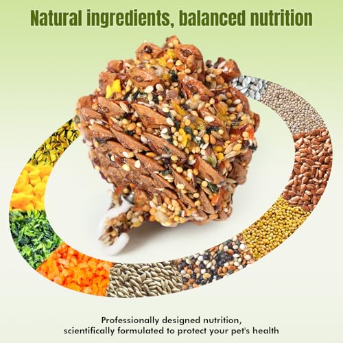 Abizoo Natural Pinecone Chew Toys with Edible Sunflower & Veggies - Malt Sugar Coated Foraging Enrichment for Parrots Cockatiels Conures Budgies