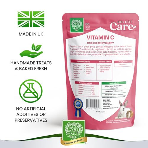 Small Pet Select - Select Care Vitamin C Support Supplement, Natural High Fiber Timothy Hay Based Treats for Rabbits, Guinea Pigs, Hamsters, Other