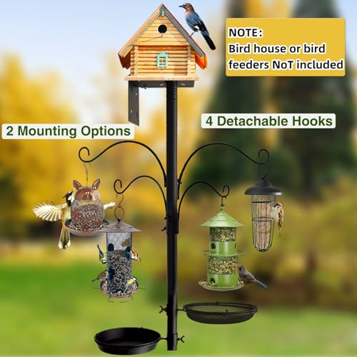 Bird Feeder Pole - 92 Inch Heavy Duty Birdhouse Stand with Squirrel Proof Baffle for Outdoor, Adjustable Bird Feeding Station with Multi Shepherds