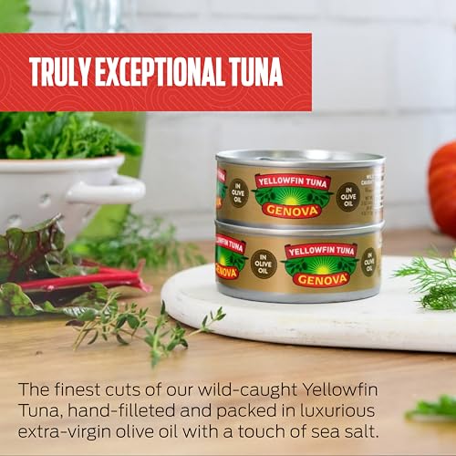 Genova Premium Yellowfin Tuna in Olive Oil, 5 Ounce Cans, 8-Pack – Nutrient Rich, High Protein Canned Tuna Fish - Delicious, Easy, Nutritious Ready